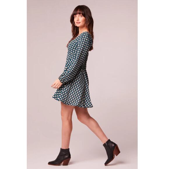 BAND OF THE FREE BOG GENEVIEVE TEAL DIAMOND SWEETHEART NECKLINE MINI DRESS M-NEW - Picture 4 of 6